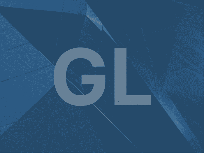 Abstract blue background with "GL" text overlay
